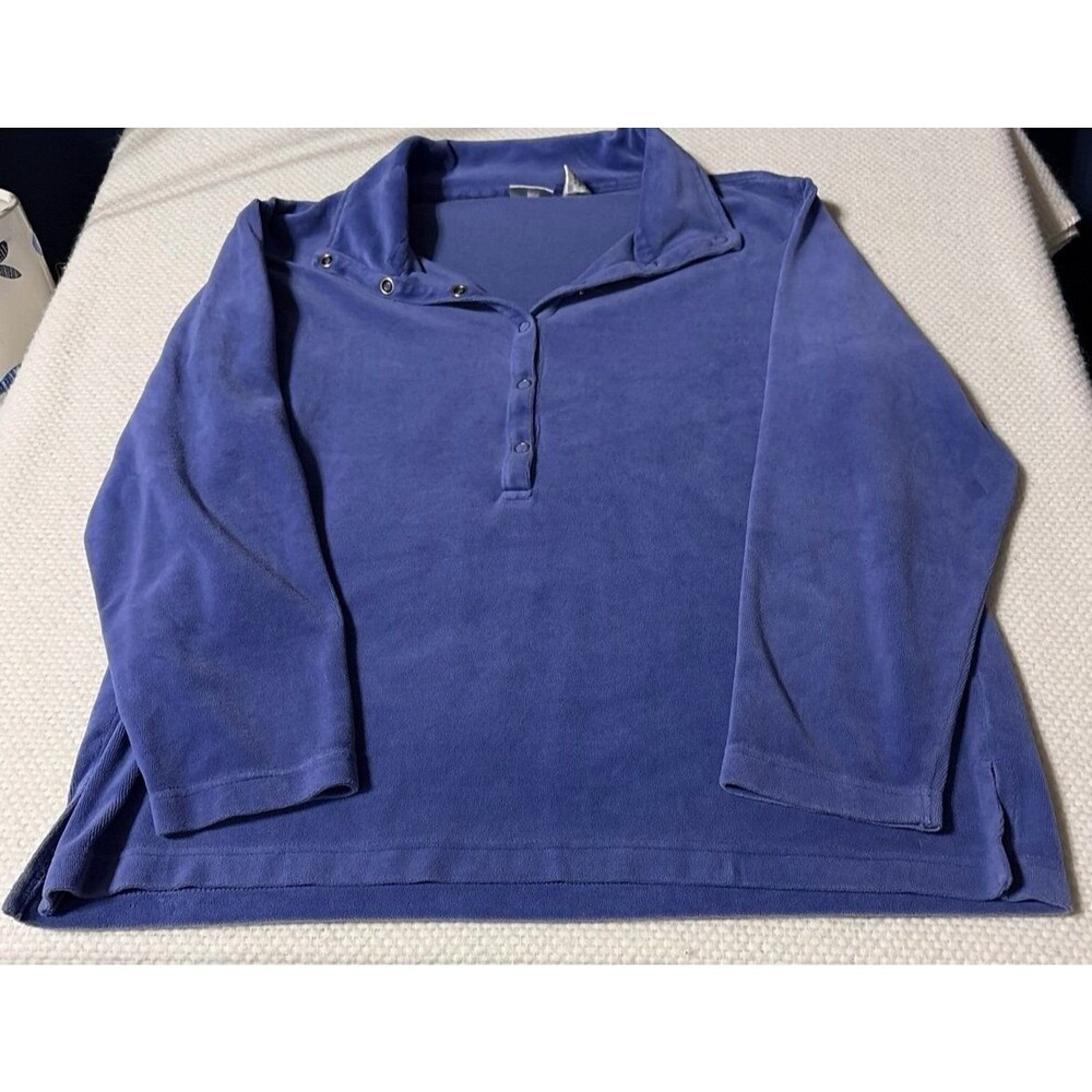 Spa by Chico’s Blue Velour Snap Collar Pullover Top Size 2 (US Large 12